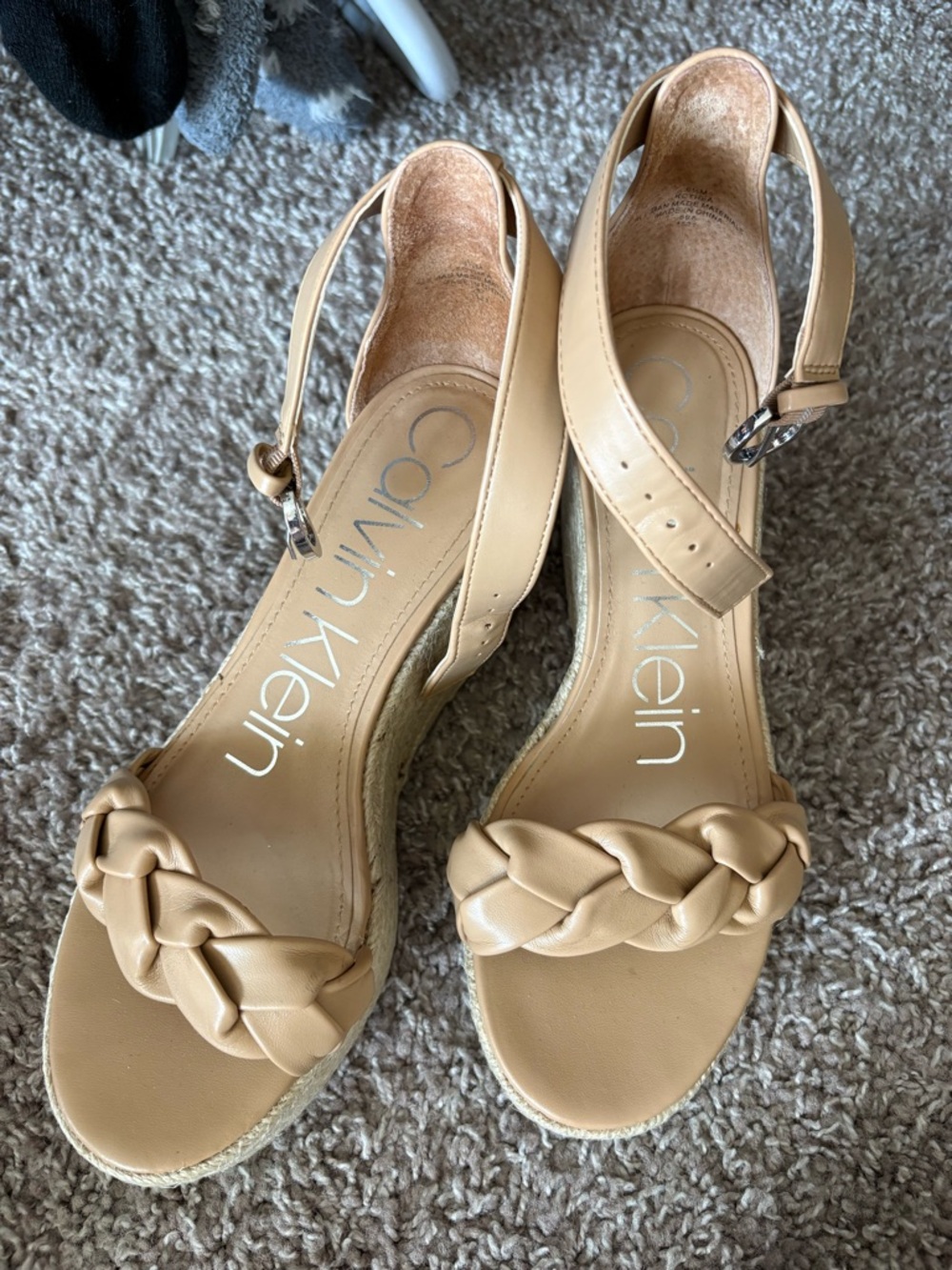 Calvin Klein Tan Braided Espadrille Wedge Sandals like new wore once